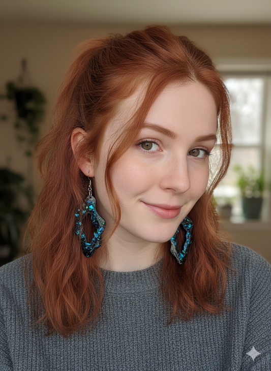 epoxy resin earrings with holographic glitter