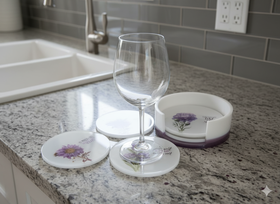 set of 4 coasters with holder