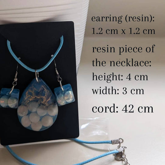 Blue Epoxy Resin Necklace & Earring Set