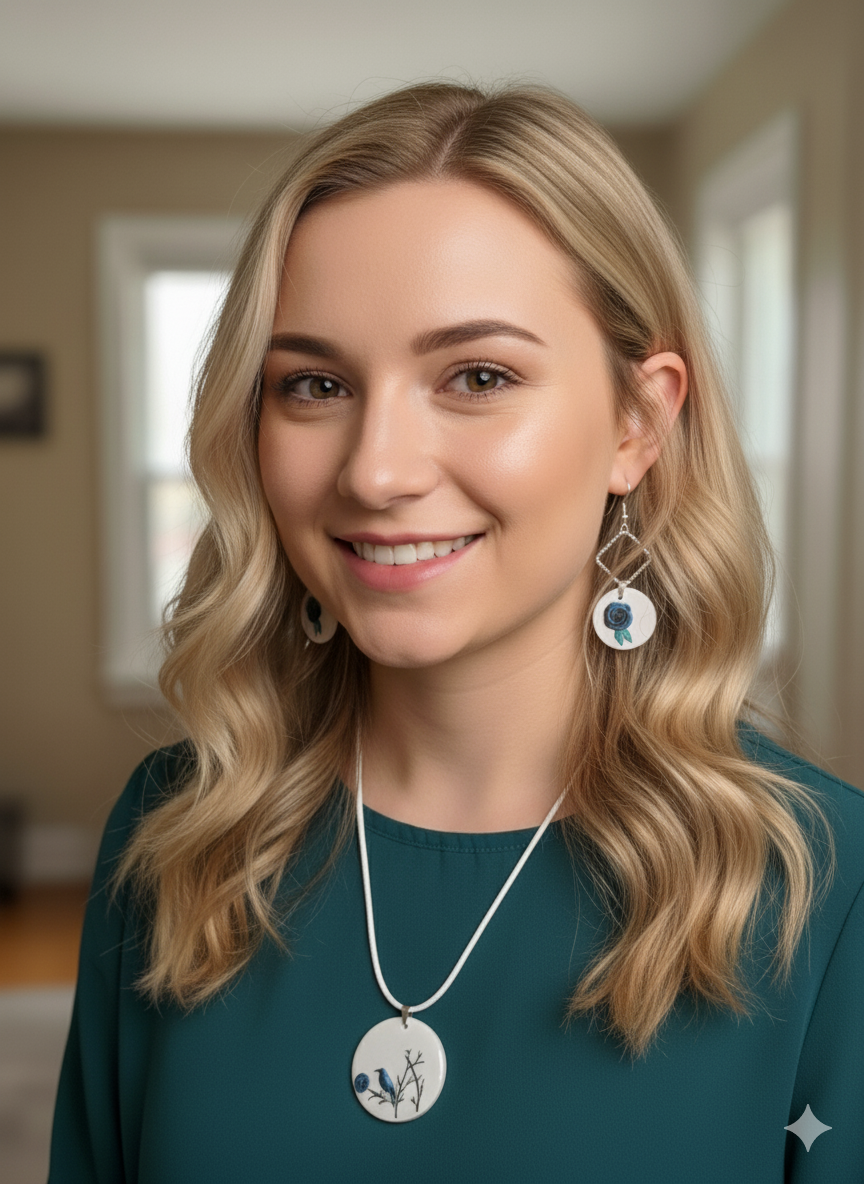 epoxy resin pendant and earring set with nature motif