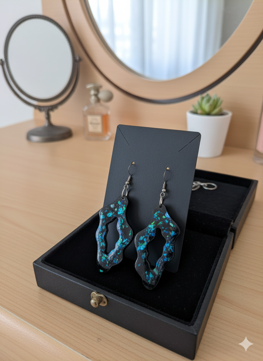 epoxy resin earrings with holographic glitter
