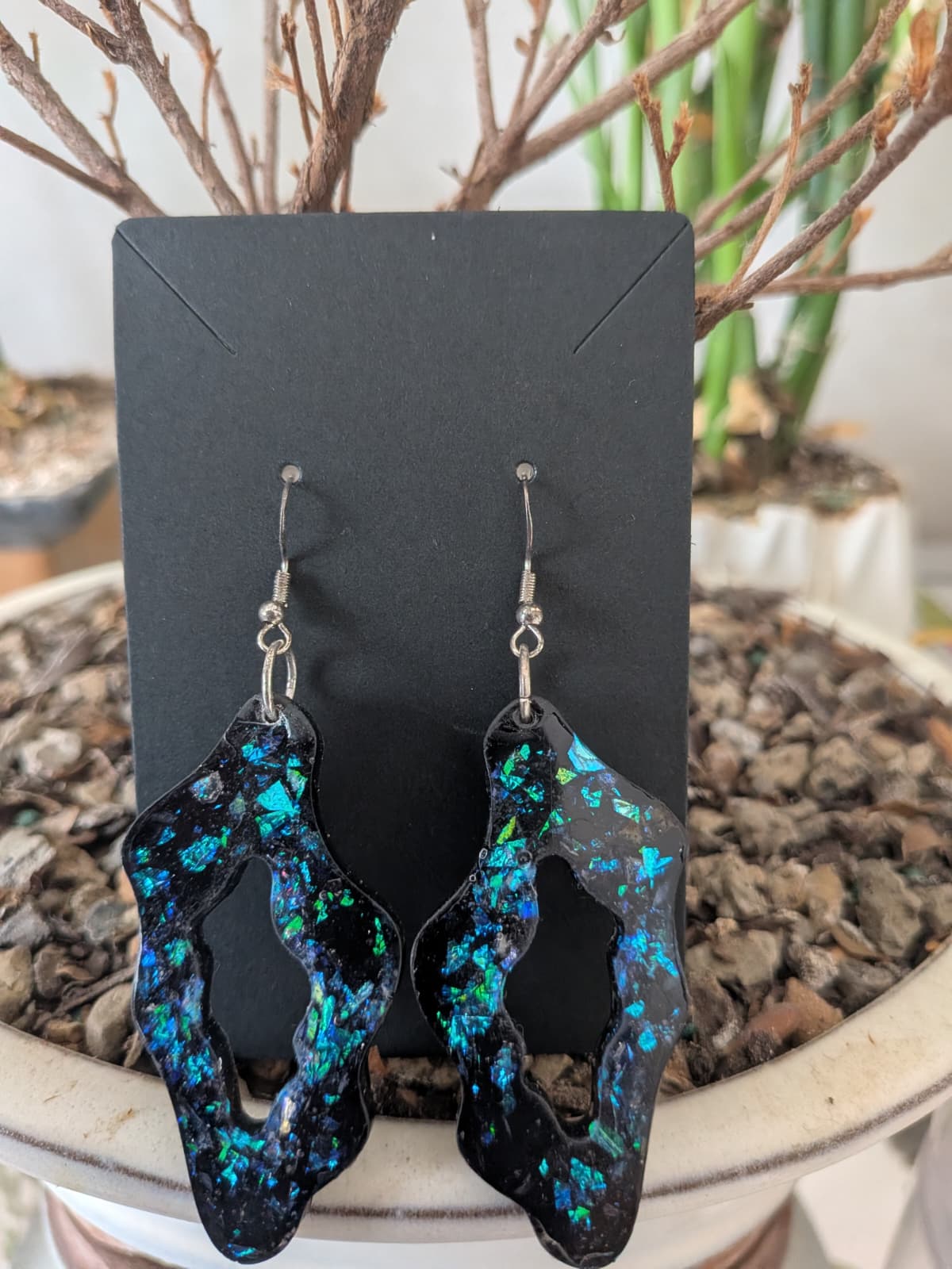 epoxy resin earrings with holographic glitter