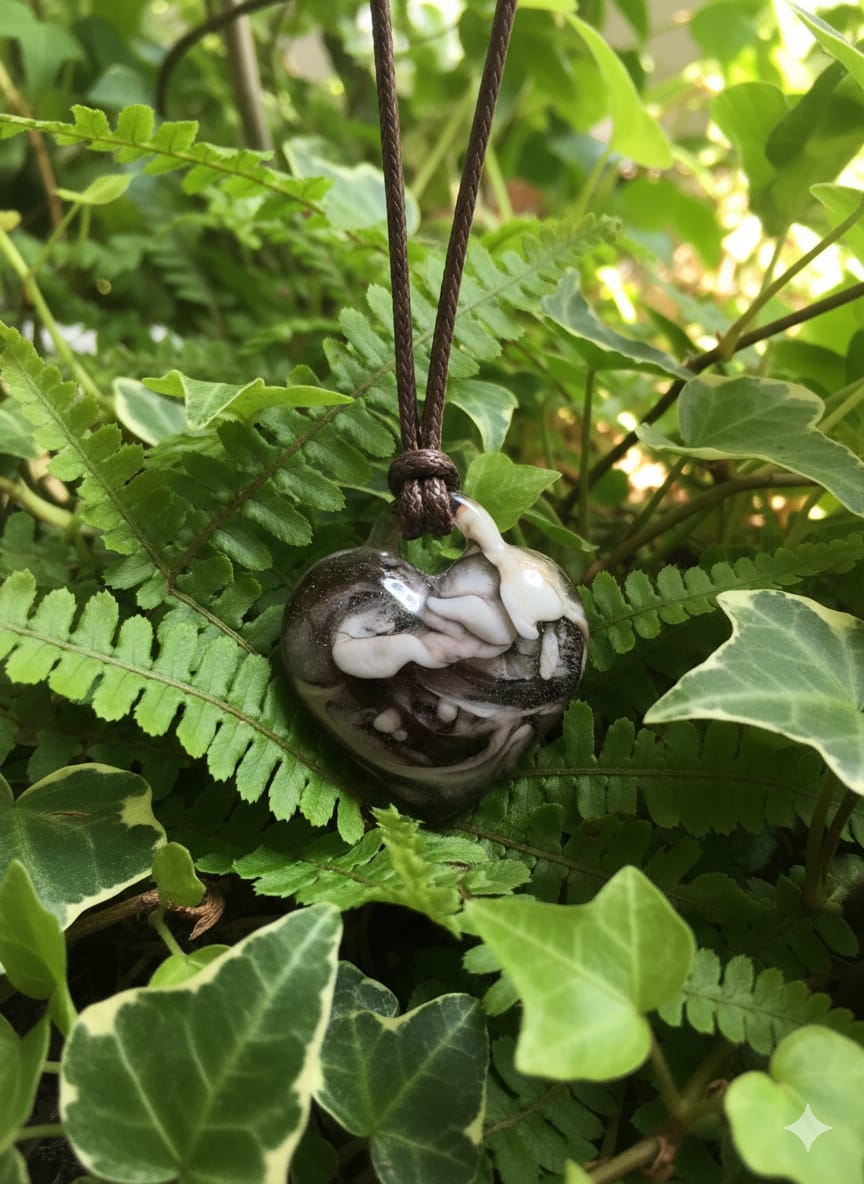 2 heart-shaped epoxy resin pendants