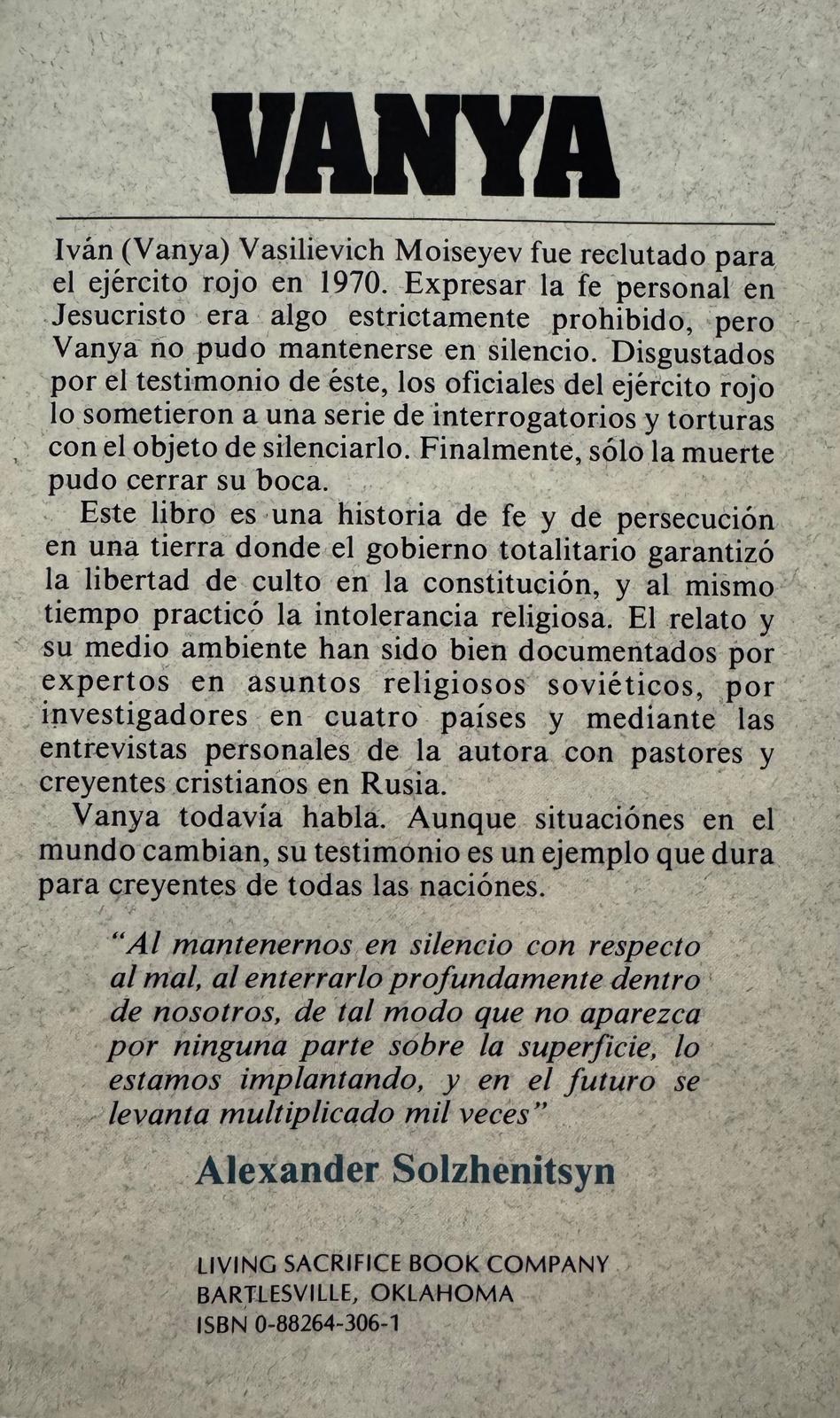 VANYA. La historia que los oficiales siviéticos trataron de suprimir, Myrna Grant. Libro de nuestra biblioteca ahora disponible. Edición en español.