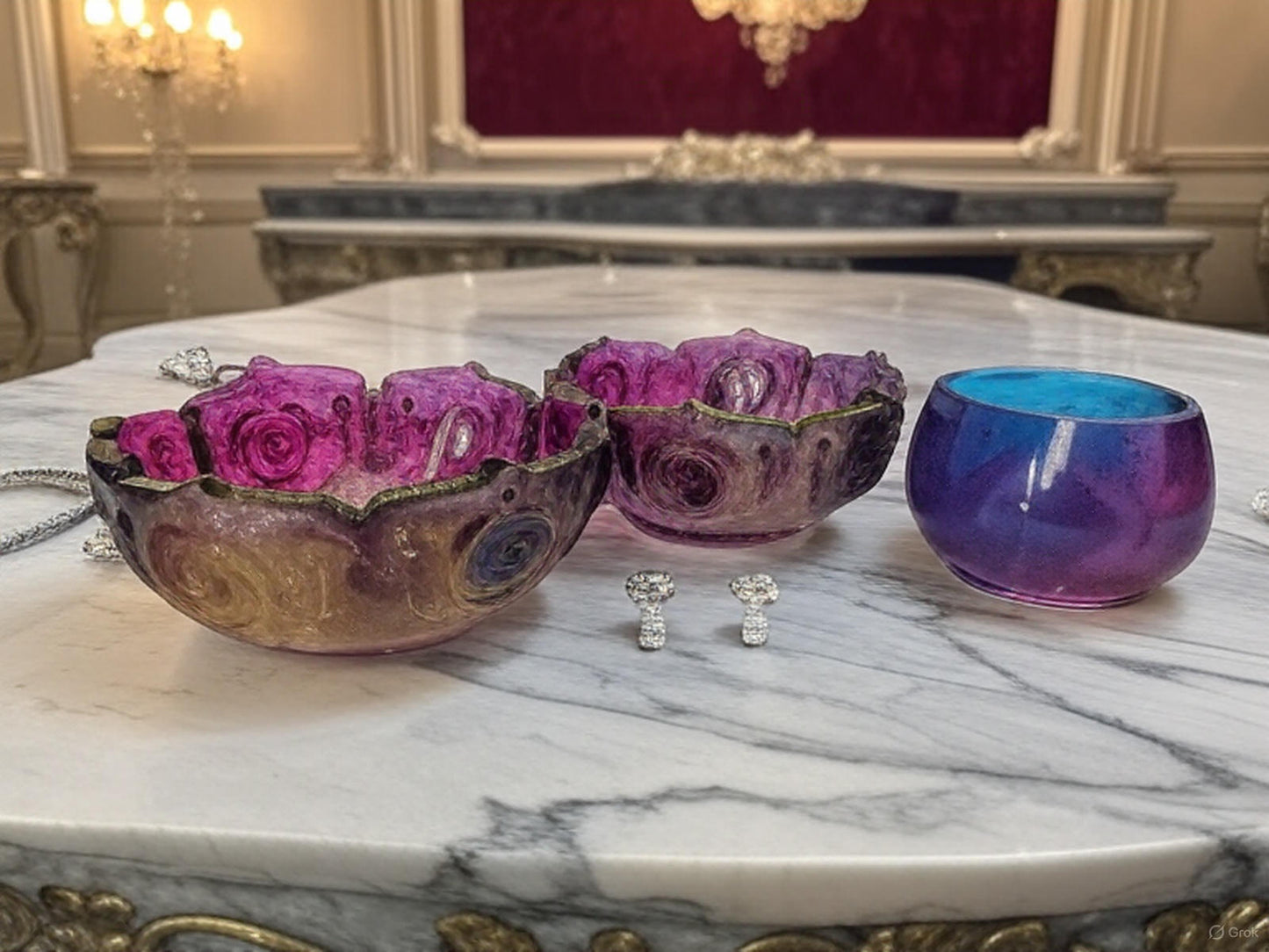 Set of 3 colorful and shiny epoxy resin containers
